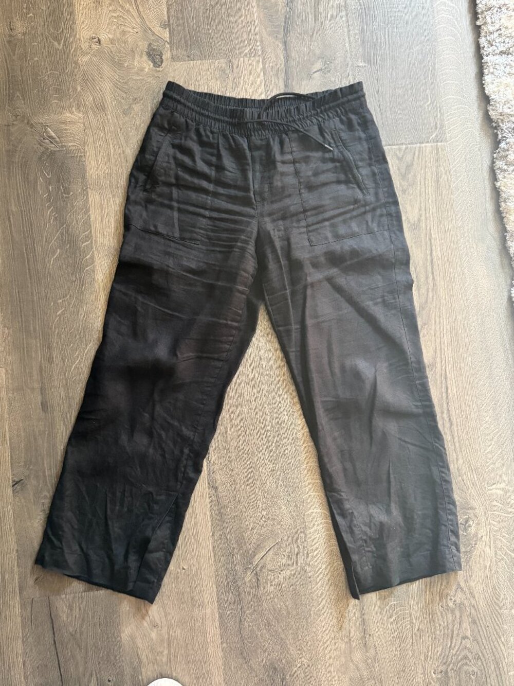 Athleta Retreat Linen Wide Leg Pants Black Size Medium Pull On